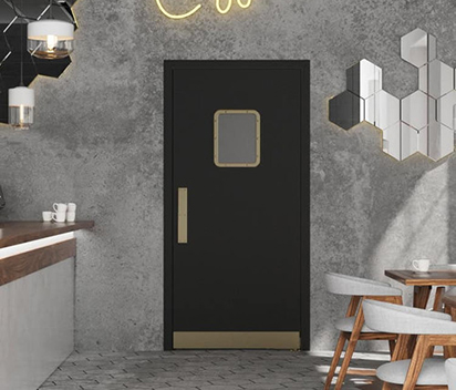 Swinging kitchen door provide easy access for kitchen staff and customers
